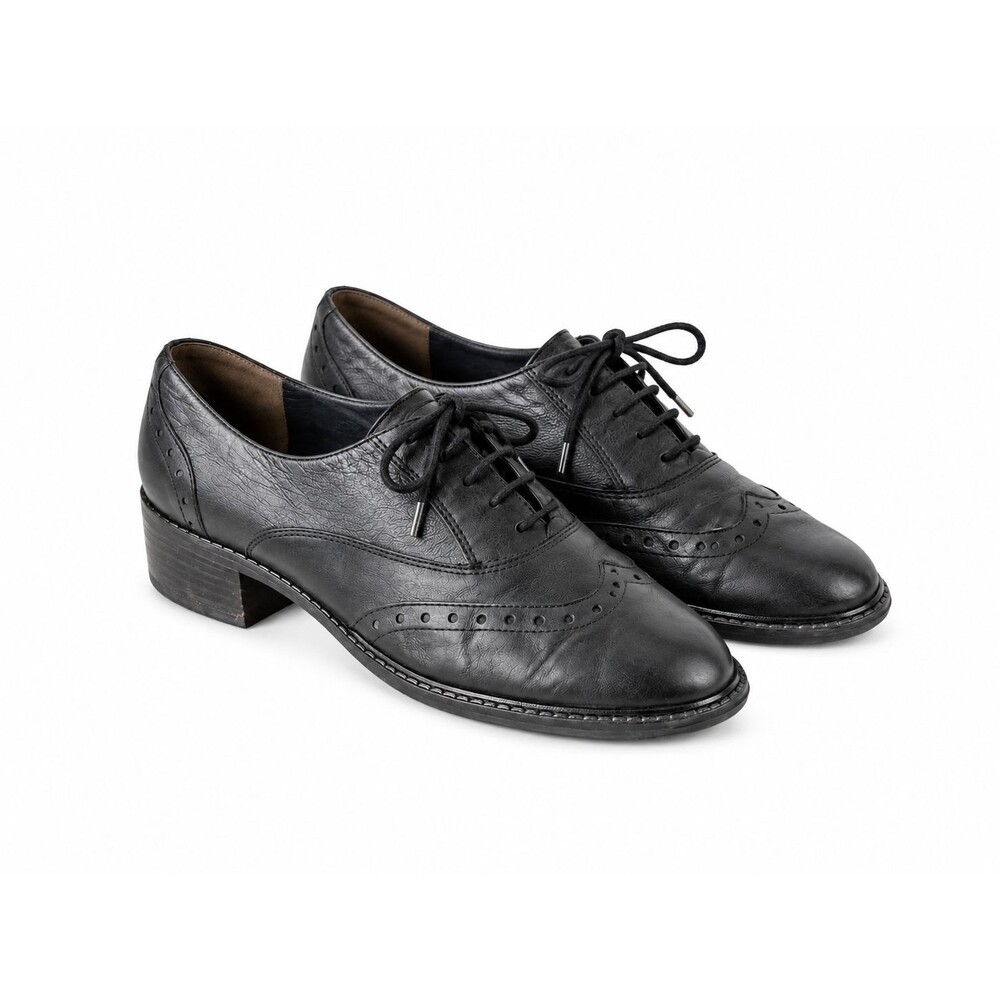 Paul Green Black Leather Wingtip Oxford Shoes Brogue Preppy Womens US 8.5 UK 6
